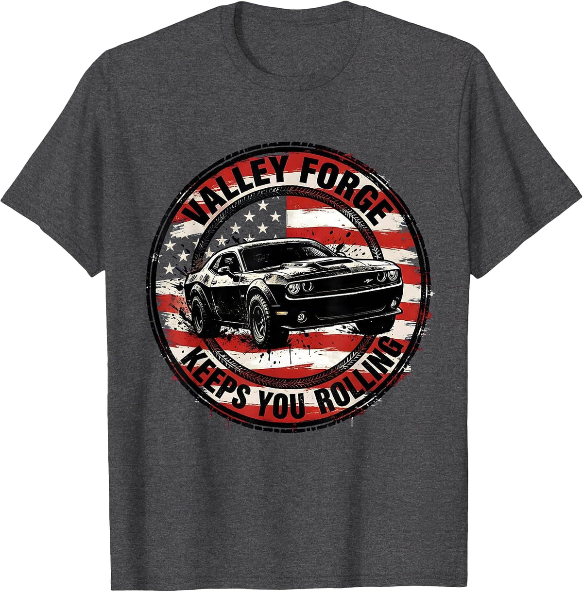 Valley Forge Keeps You Rolling Automotive Design T-Shirt - Dark Heather Grey