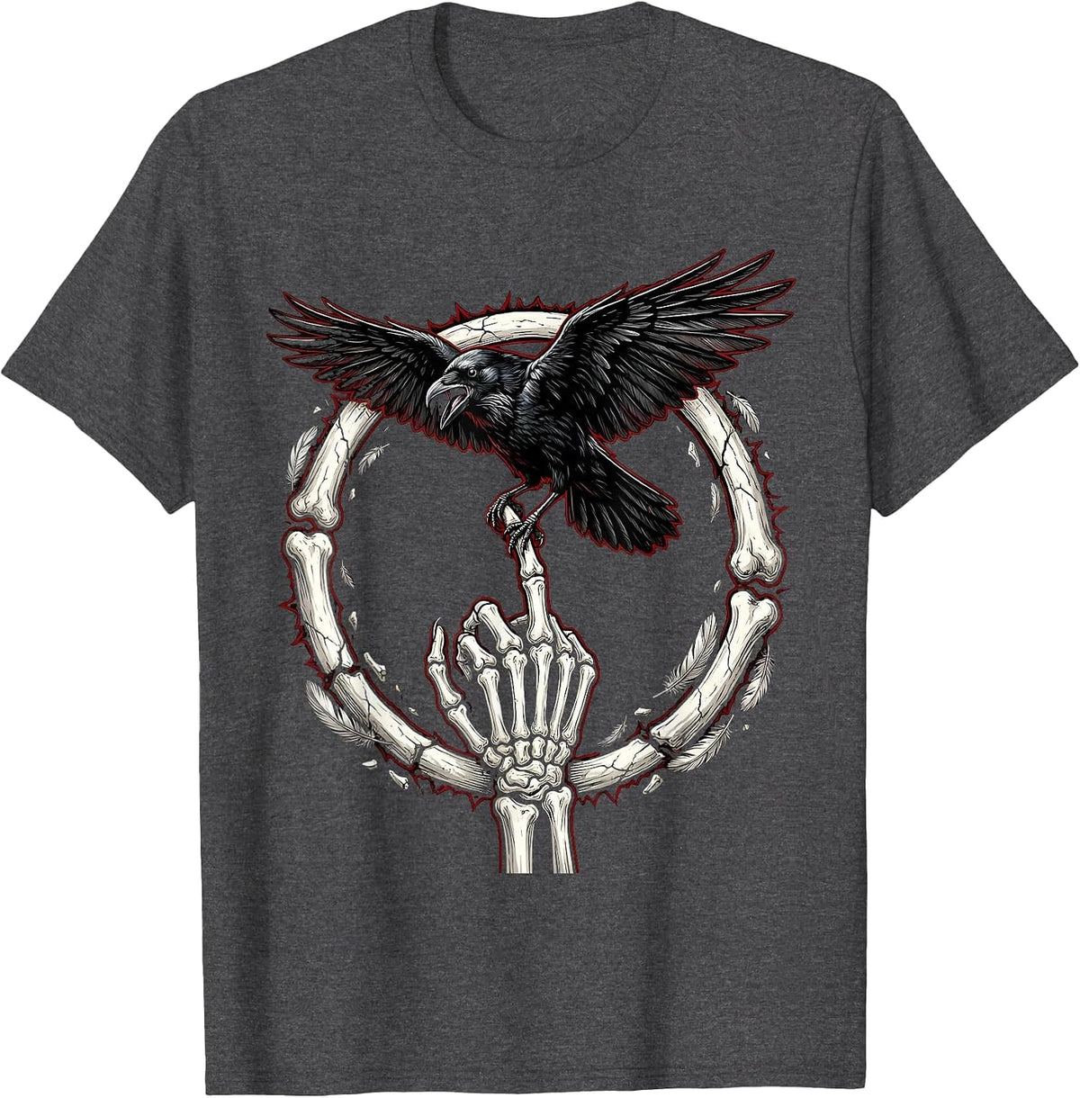 Men's Crow Perched on Middle Finger Illustration T-Shirt - Dark Heather Grey