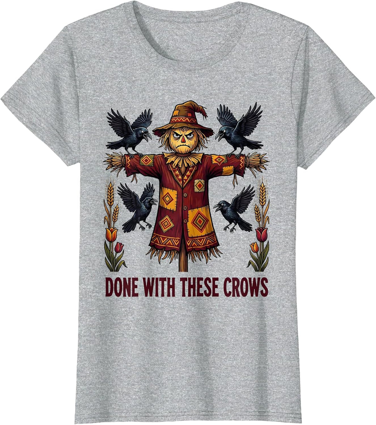 Done With These Crows Fawk Off Crow Design T-Shirt - Heather Grey