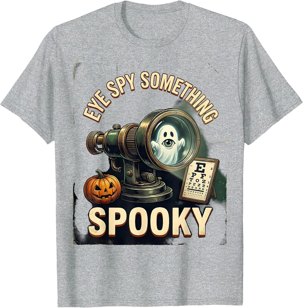 Men's Eye Spy Something Spooky Vintage Halloween Optometrist Eye T-Shirt - Heather Grey