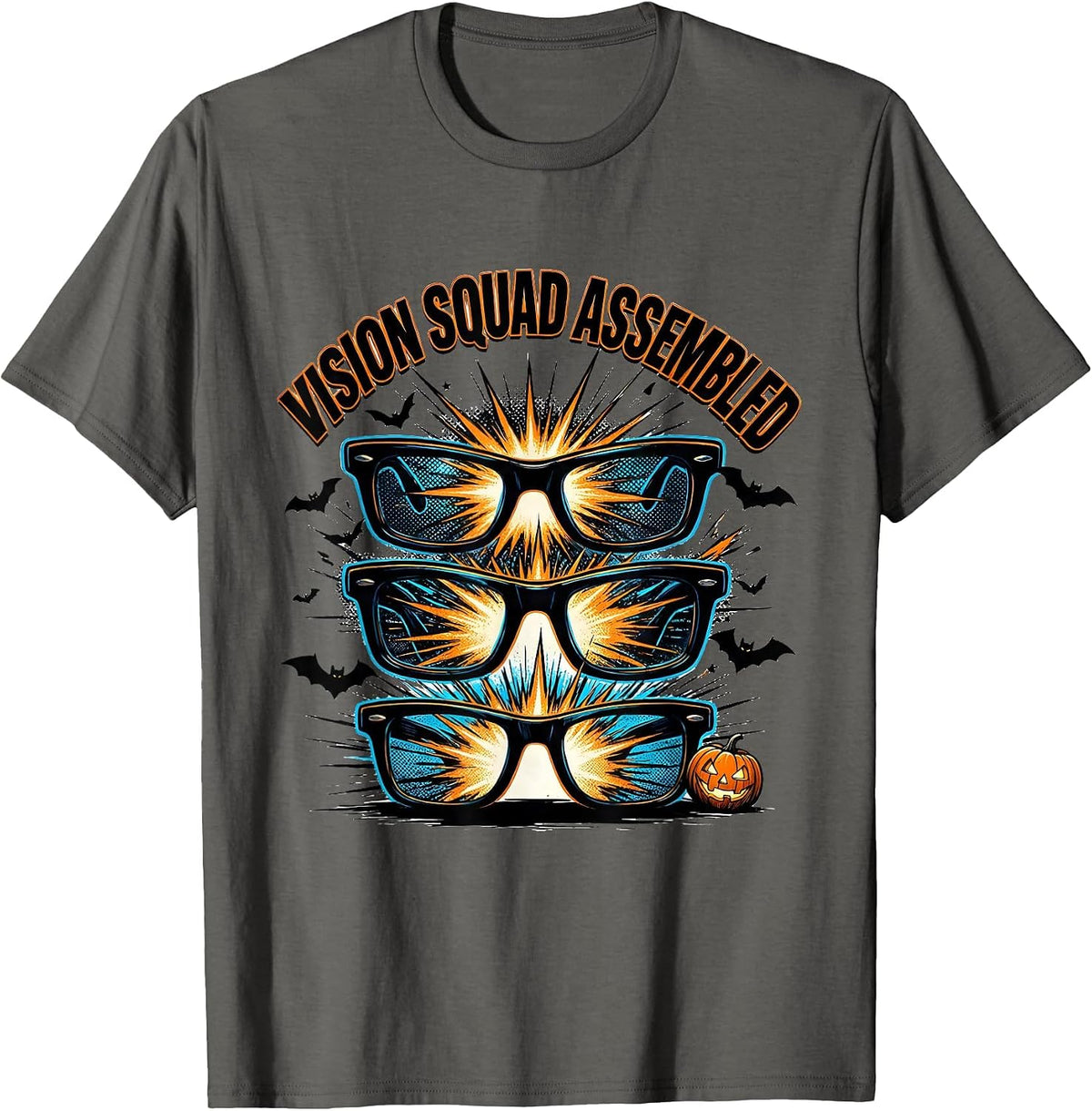 Men's Vision Squad Assembled Comic Book Halloween Optometrist Eye T-Shirt - Asphalt Grey