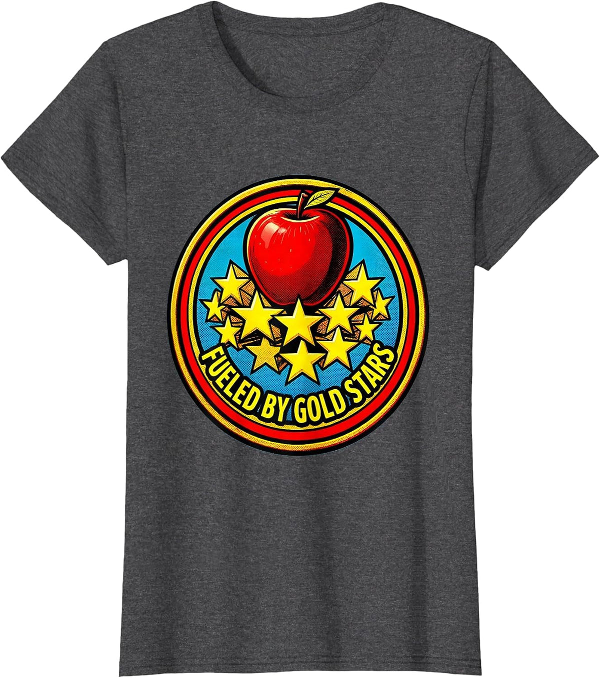 Women's Fueled by Gold Stars Third Grade Teacher Design T-Shirt - Dark Heather Grey