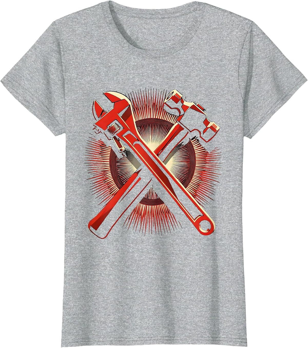 Crossed Wrench and Hammer Mechanic Graphic T-Shirt - Heather Grey
