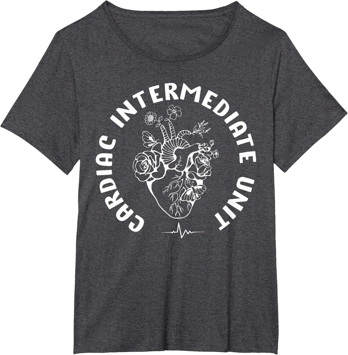 Cardiac Intermediate Unit Heart Flower Cardiac Nurse CTICU T-Shirt - Dark Heather Grey
