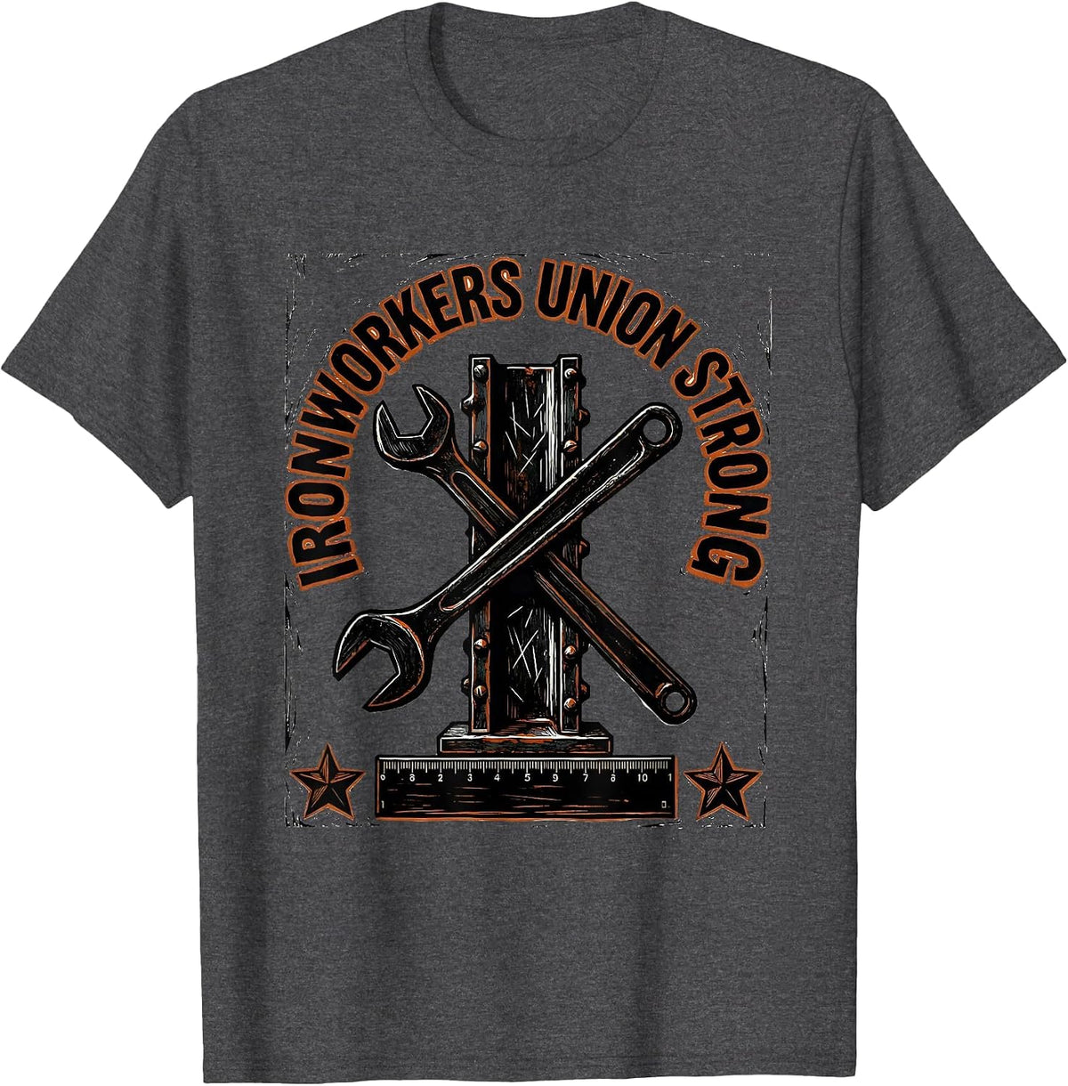 Ironworkers Union Strong Linocut Skilled Trades Labor Pride T-Shirt - Dark Heather Grey