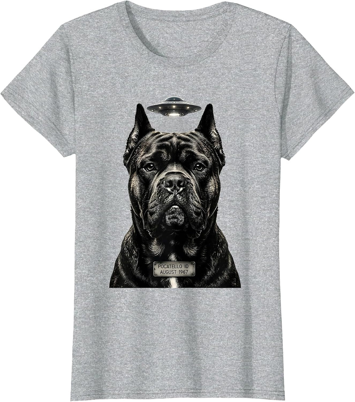 Women's Pocatello ID August 1967 Funny Cane Corso UFO Selfie T-Shirt - Heather Grey