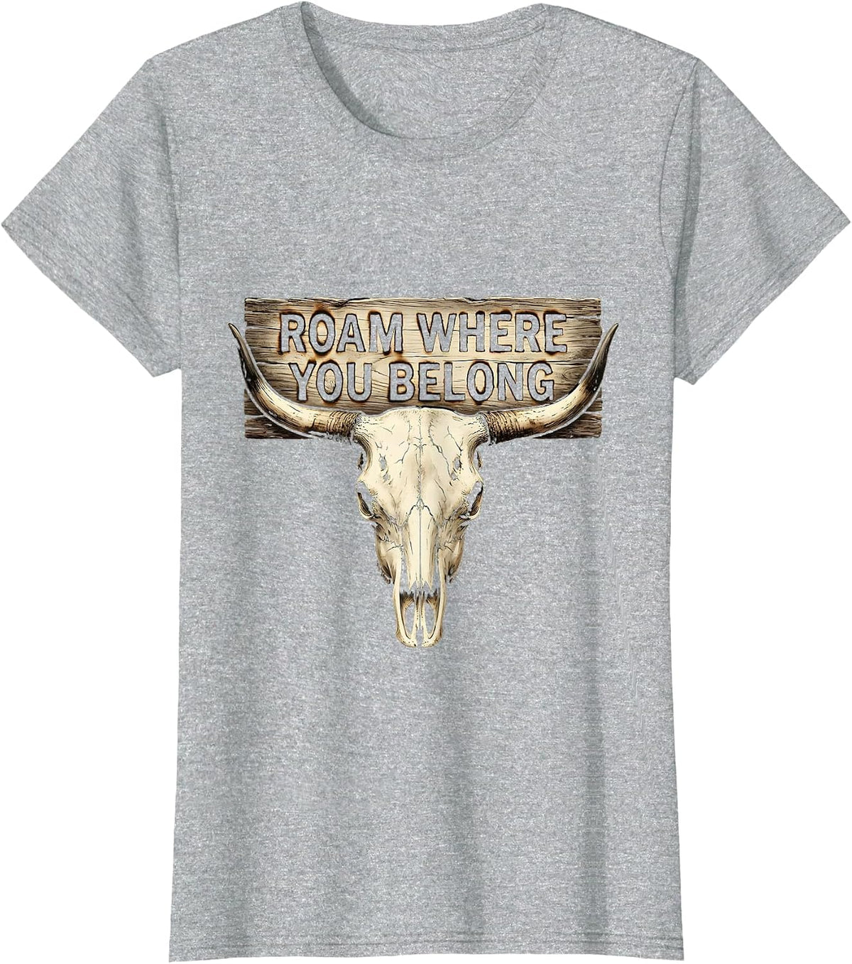 Roam Where You Belong Cow Lover Design T-Shirt - Heather Grey