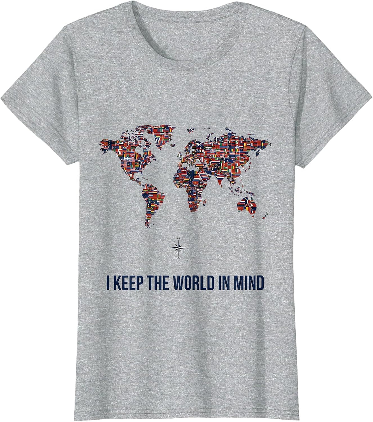I Keep The World In Mind Minimalist Geography Teacher Travel T-Shirt - Heather Grey