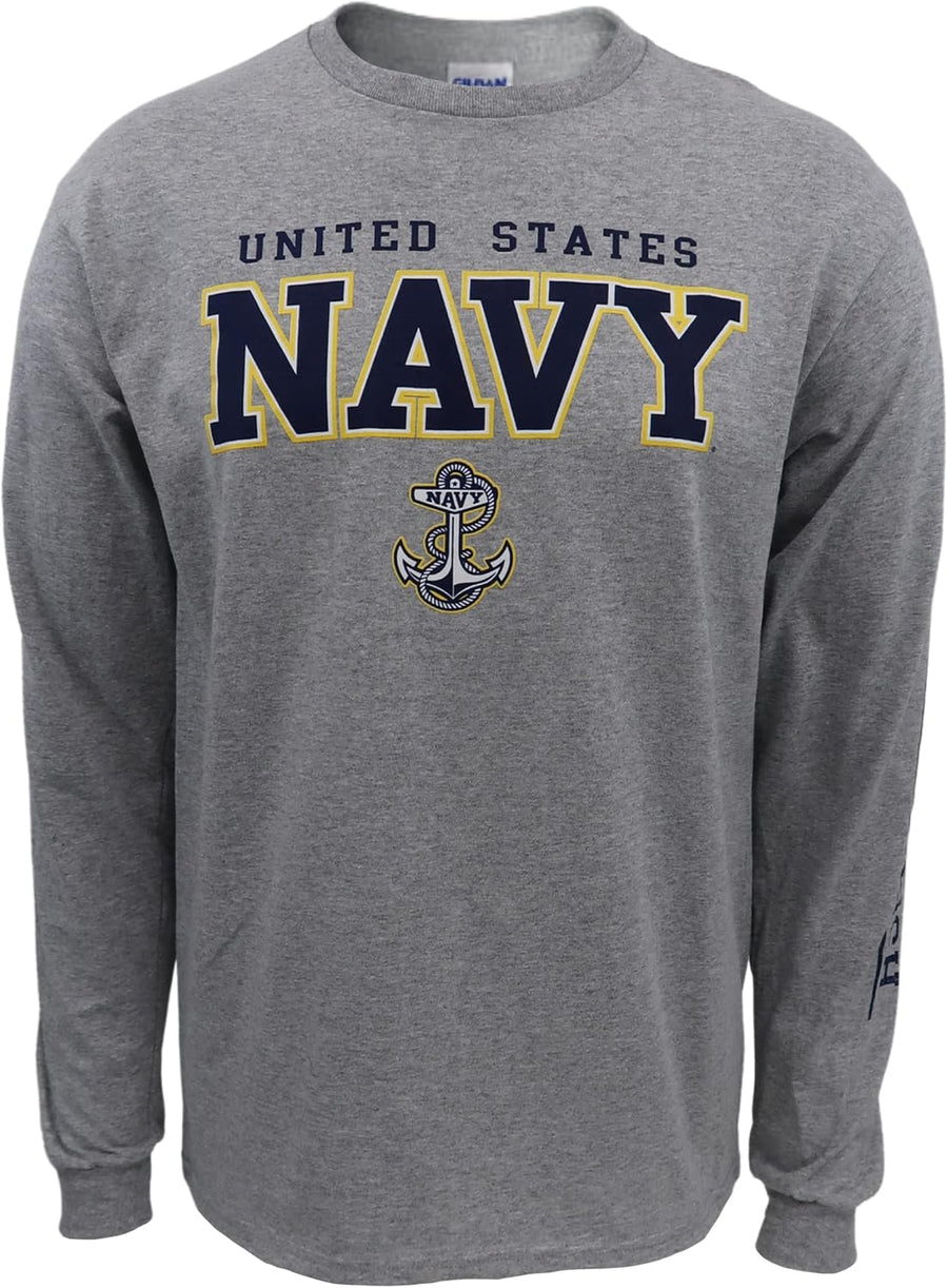 Armed Forces Gear Men's Navy Block Long Sleeve T-Shirt - Official Licensed United States Navy Shirts for Men (Grey) - Grey
