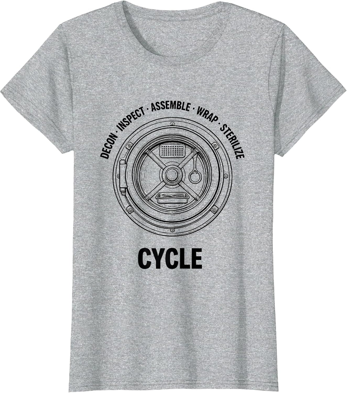 Decon Inspect Assemble Wrap Sterilize Cycle Funny Sterile T-Shirt - Heather Grey