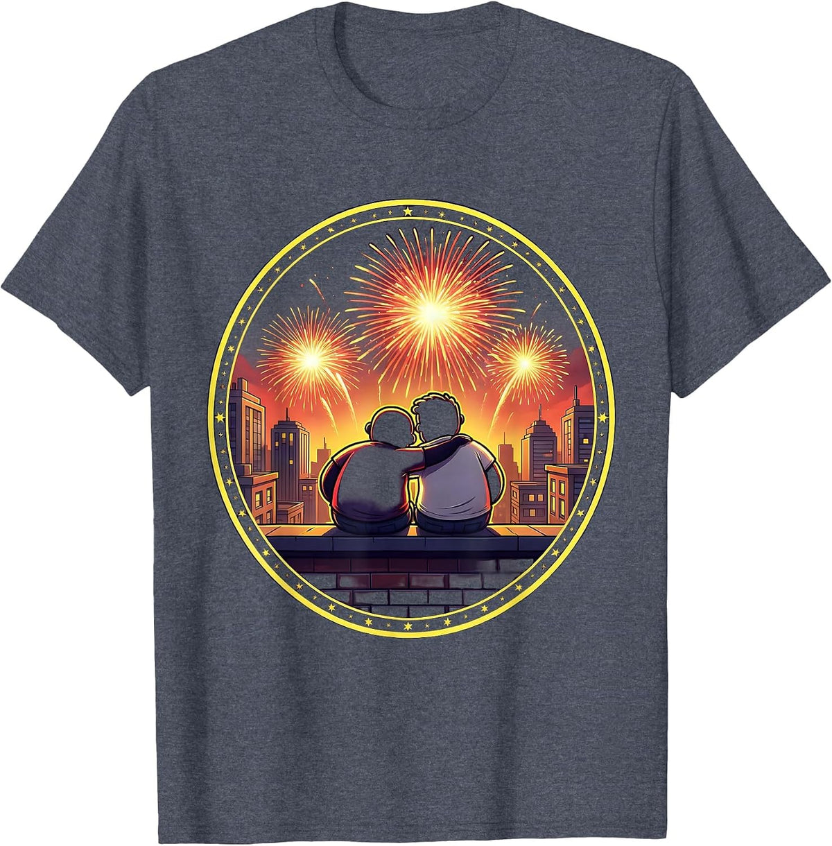Rooftop Fireworks Couple I Love My Girlfriend T-Shirt - Heather Blue