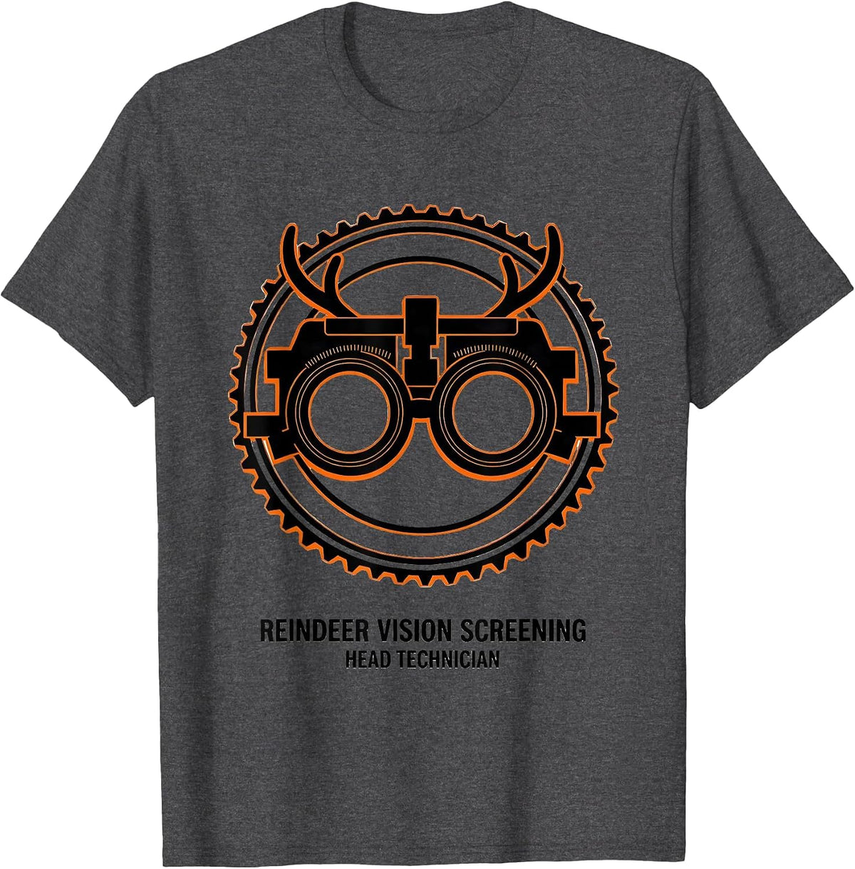Men's Reindeer Vision Screening, Head Technician Optometrist T-Shirt - Dark Heather Grey