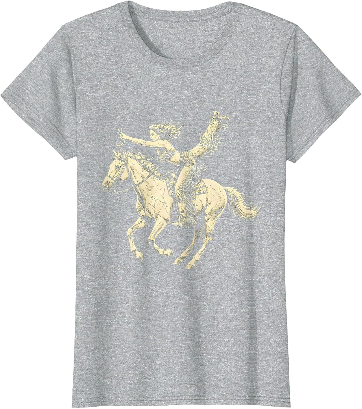 Trick Riding Cowboy Chaps Horse Illustration T-Shirt - Heather Grey