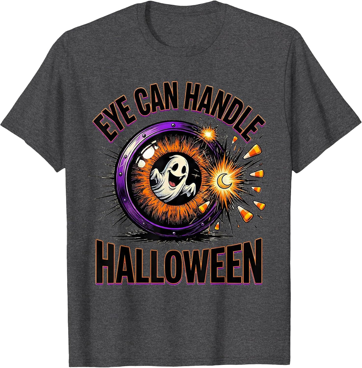 Men's Eye Can Handle Halloween Comic Book Ghost Optometrist T-Shirt - Dark Heather Grey