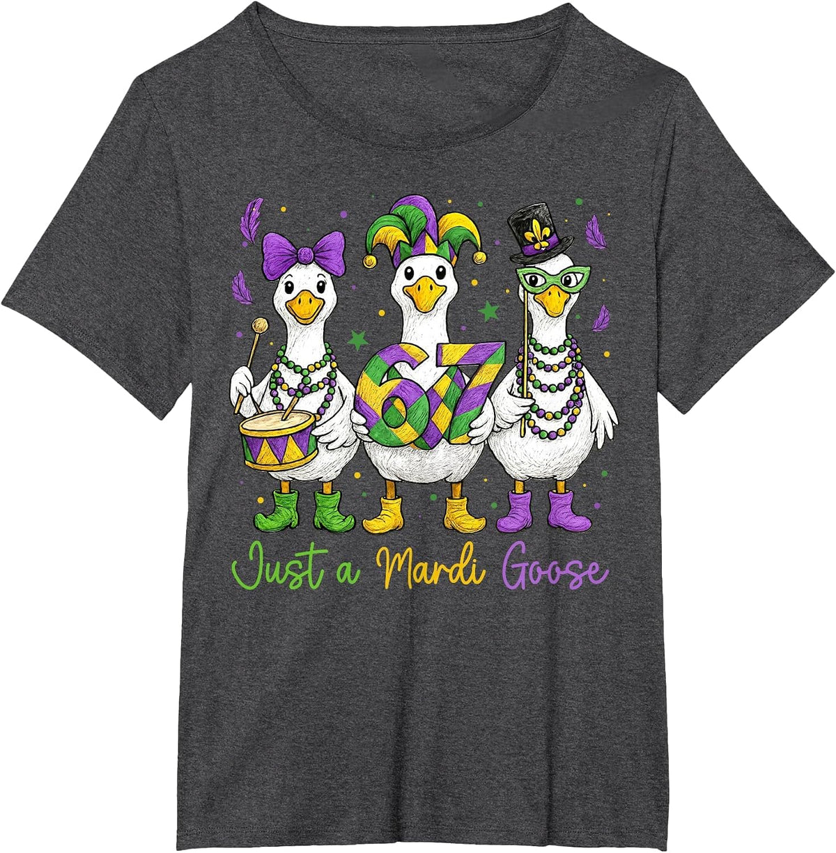 Just a Mardi Goose for Kid Boys Girls Women Youth Mardi Gras T-Shirt - Dark Heather Grey