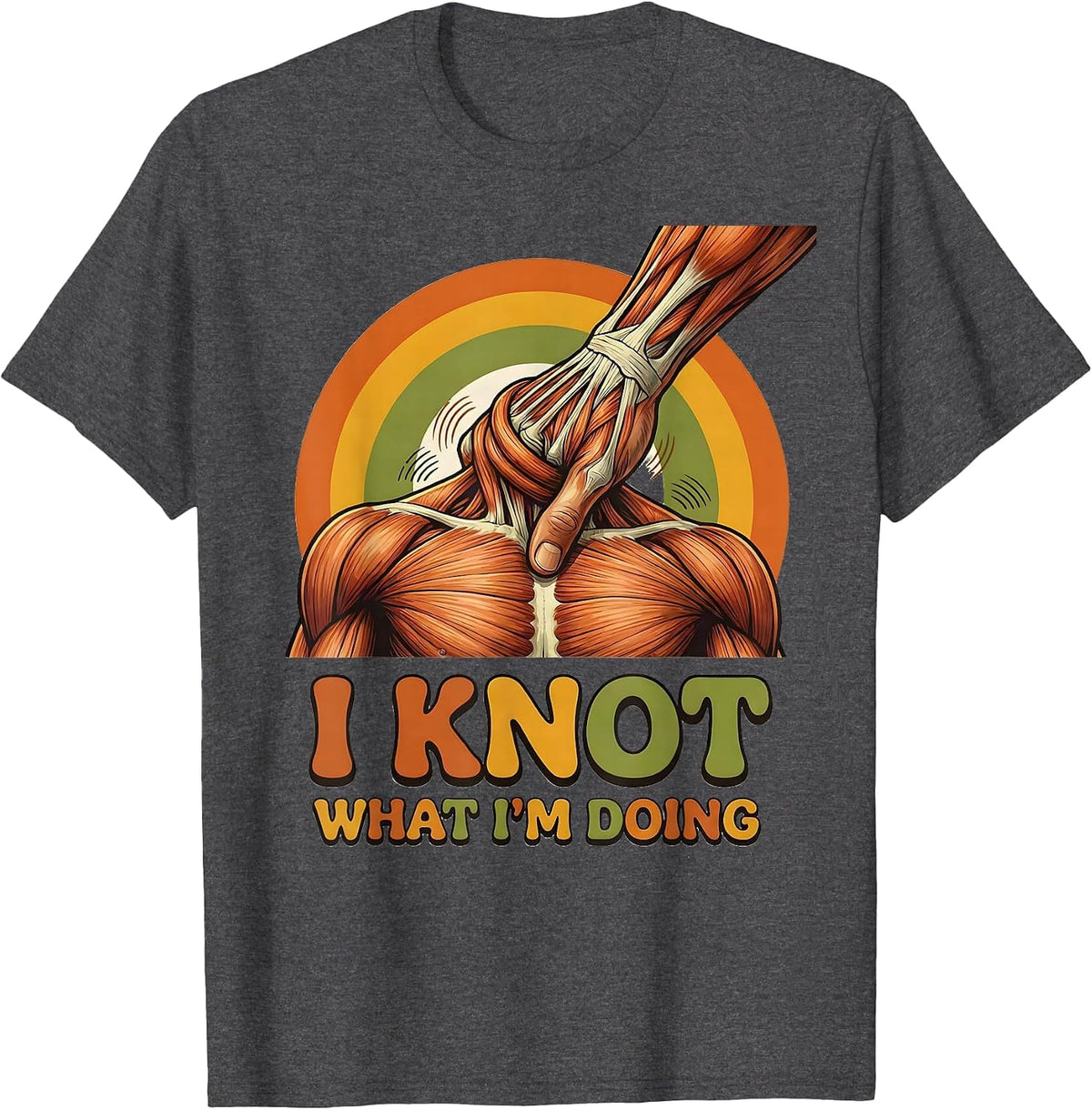 Men's I Knot What I'm Doing Retro 70s Massage Therapist Humor T-Shirt - Dark Heather Grey