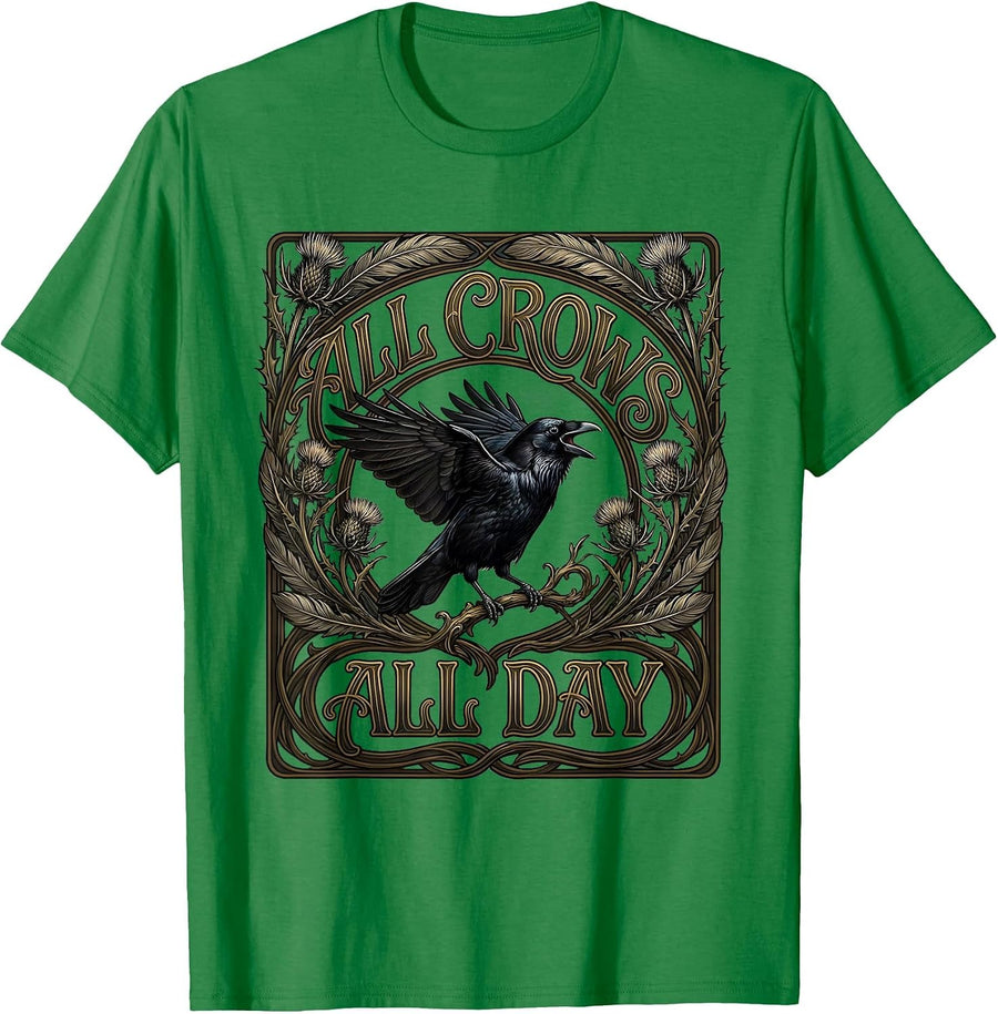 Men's All Crows All Day Bold Bird Lover Design T-Shirt - Kelly Green