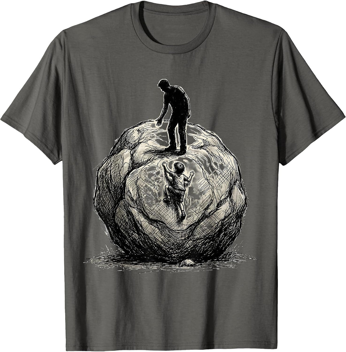 Boy Mom Boulder Climbing Silhouette Design T-Shirt - Asphalt Grey