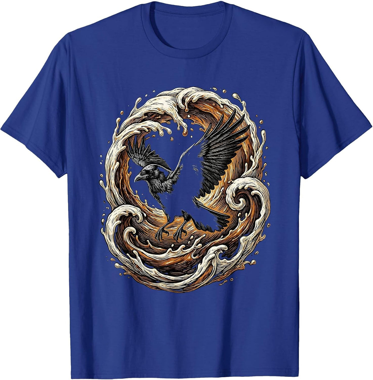 Cawf Crow Silhouette Coffee Cup Splash Art T-Shirt - Royal Blue