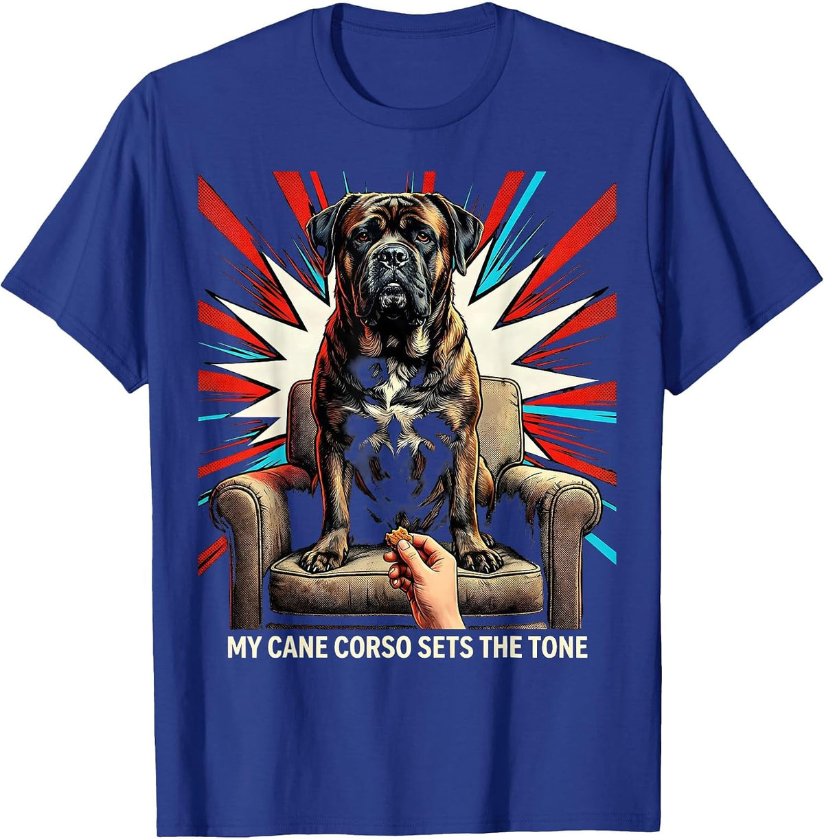Men's My Cane Corso Sets The Tone Pop Art Dog Owner Humor T-Shirt - Royal Blue