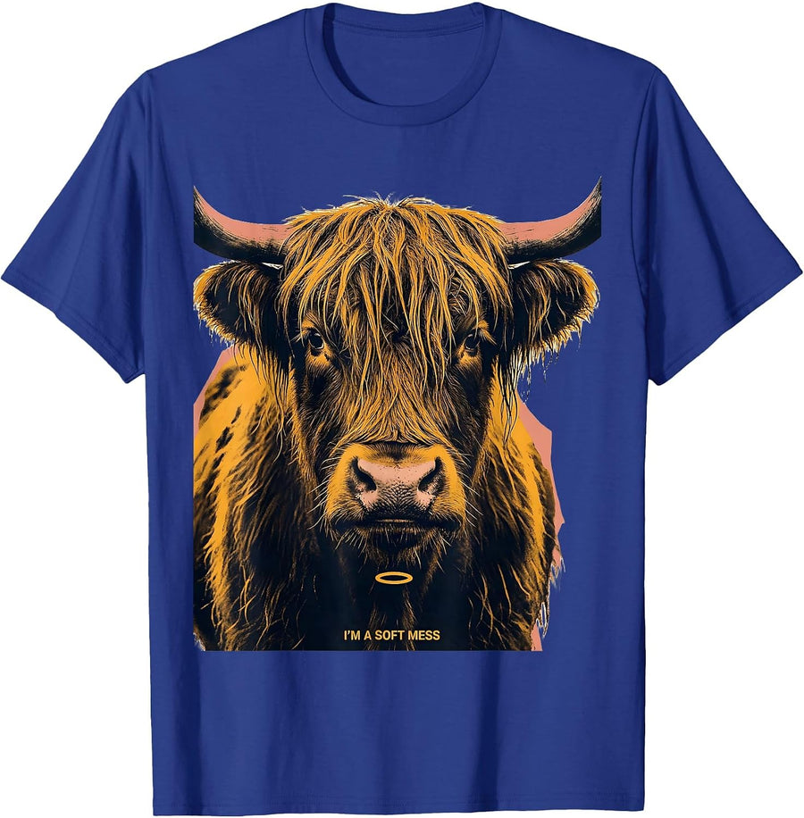 I'm A Soft Mess Funny Highland Cow Cute Animal Lover Graphic T-Shirt - Royal Blue