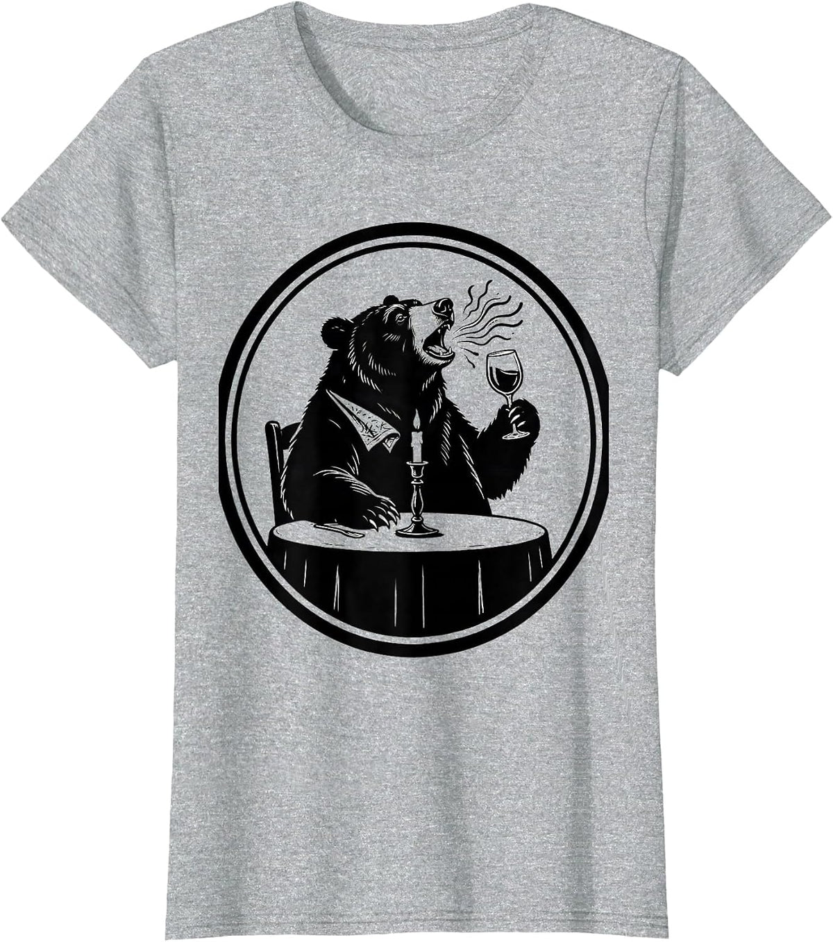 Bear Burping at Fancy Candlelit Restaurant T-Shirt - Heather Grey
