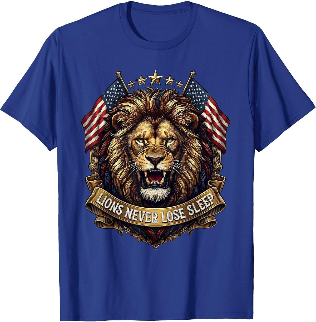 Lions Never Lose Sleep Bold Graphic Design T-Shirt - Royal Blue