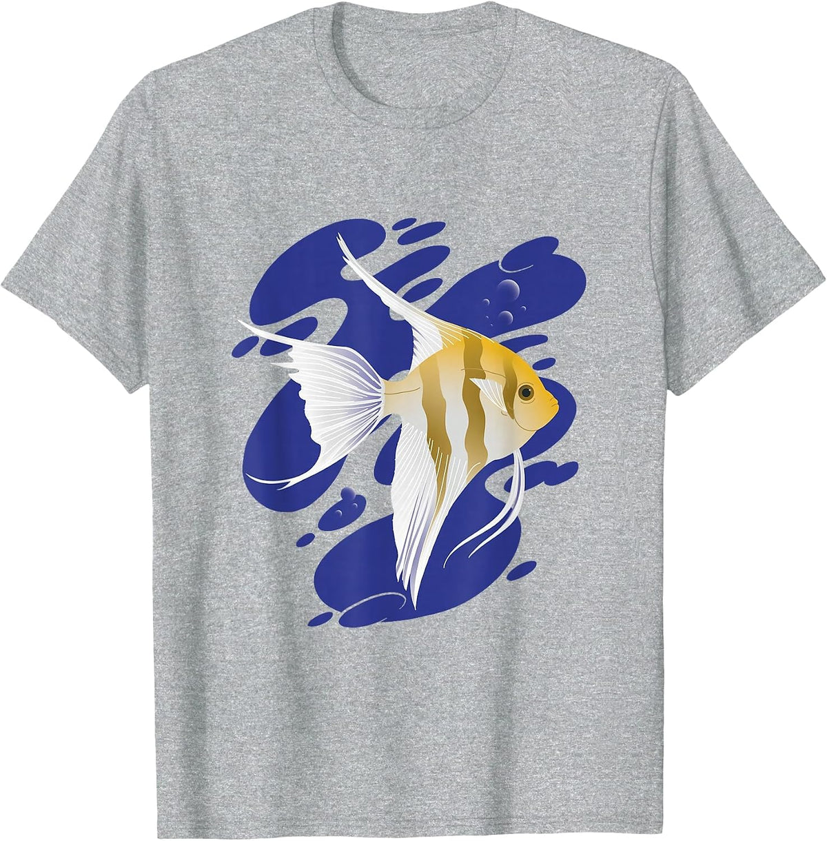 Cool Graphic Angel Fish Swimming Design T-Shirt - Heather Grey