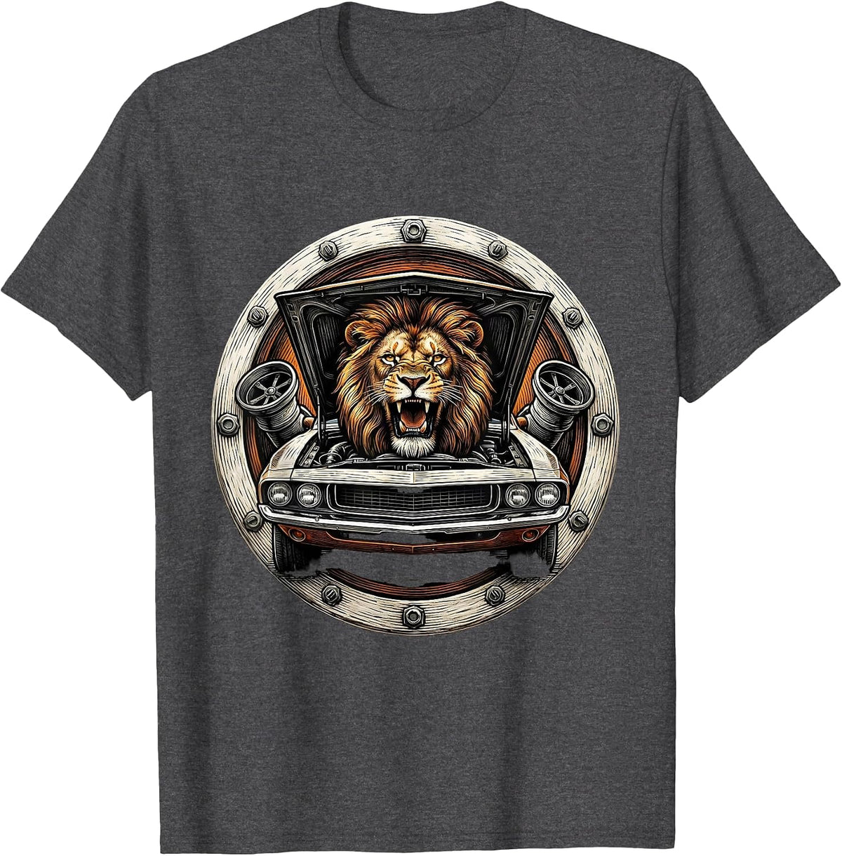 Men's Valley Forge Automotive Roaring Lion Engine Hood T-Shirt - Dark Heather Grey