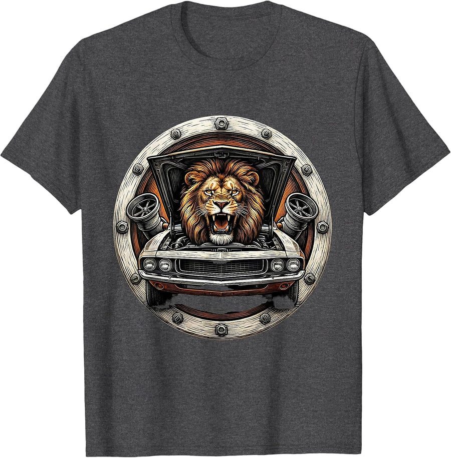 Men's Valley Forge Automotive Roaring Lion Engine Hood T-Shirt - Dark Heather Grey