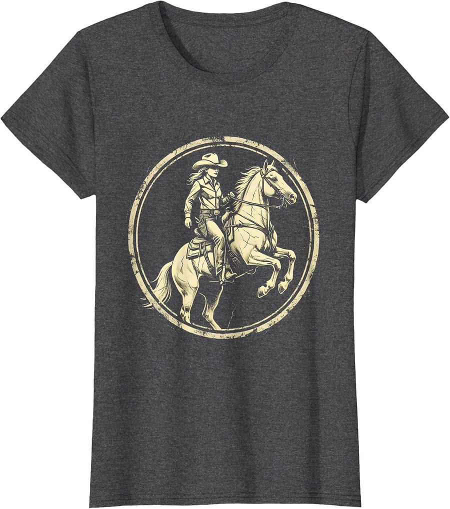 Women's Camo Rider Wild Horse Graphic Design T-Shirt - Dark Heather Grey