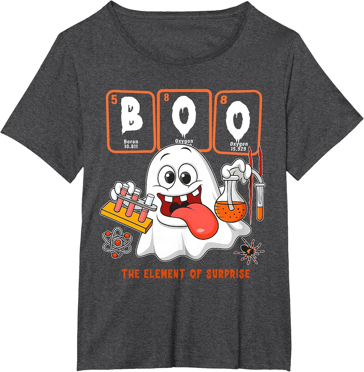 Chemistry Boo The Element of Surprise Halloween Men Women T-Shirt - Dark Heather Grey