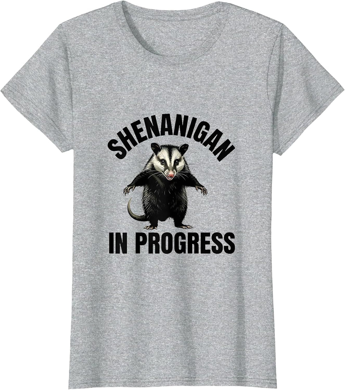 Shenanigan In Progress Mischievous Opossum Design T-Shirt - Heather Grey