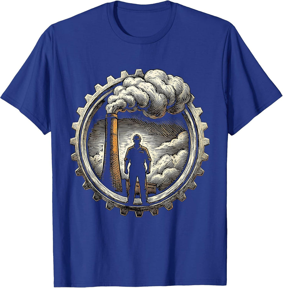 Labor Day Worker Silhouette Factory Smokestack T-Shirt - Royal Blue