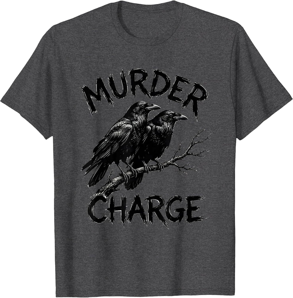 Men's Murder Charge Bold Hand-Drawn Crows Bird Lover Humor T-Shirt - Dark Heather Grey