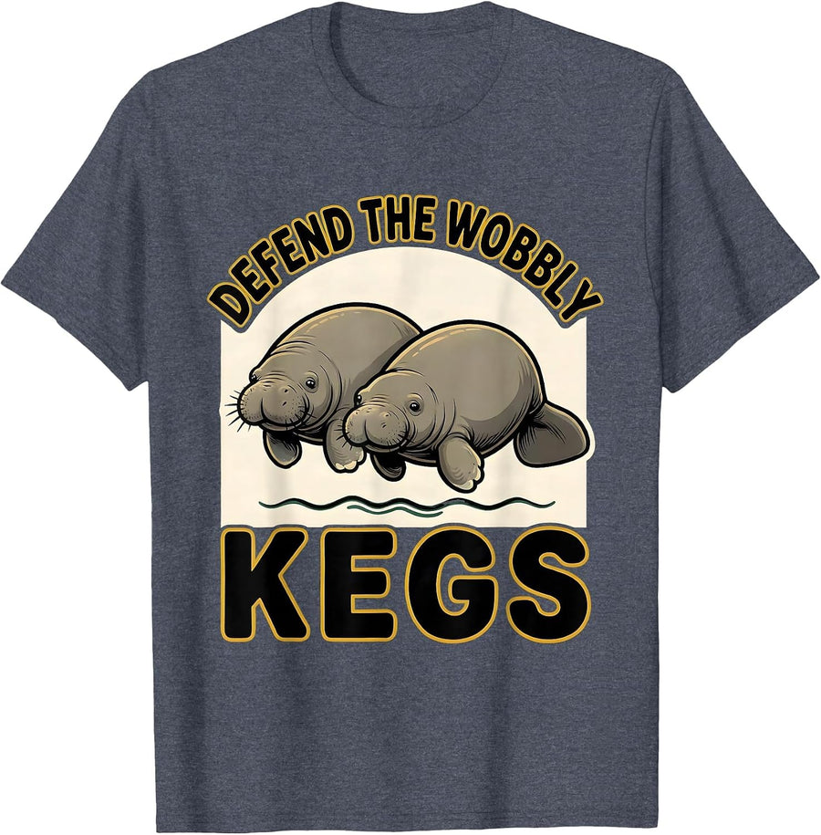 Defend The Wobbly Kegs Funny Manatee Sea Cow Wildlife Humor T-Shirt - Heather Blue