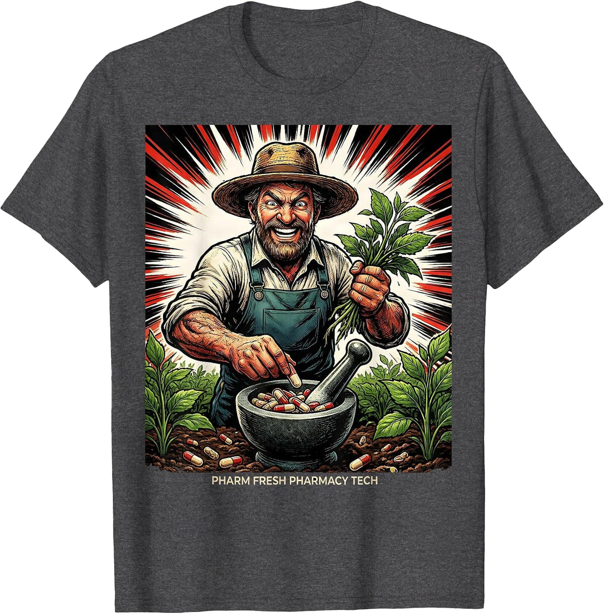 Men's Pharm Fresh Pharmacy Tech Funny Pharmacy Technician Comic T-Shirt - Dark Heather Grey