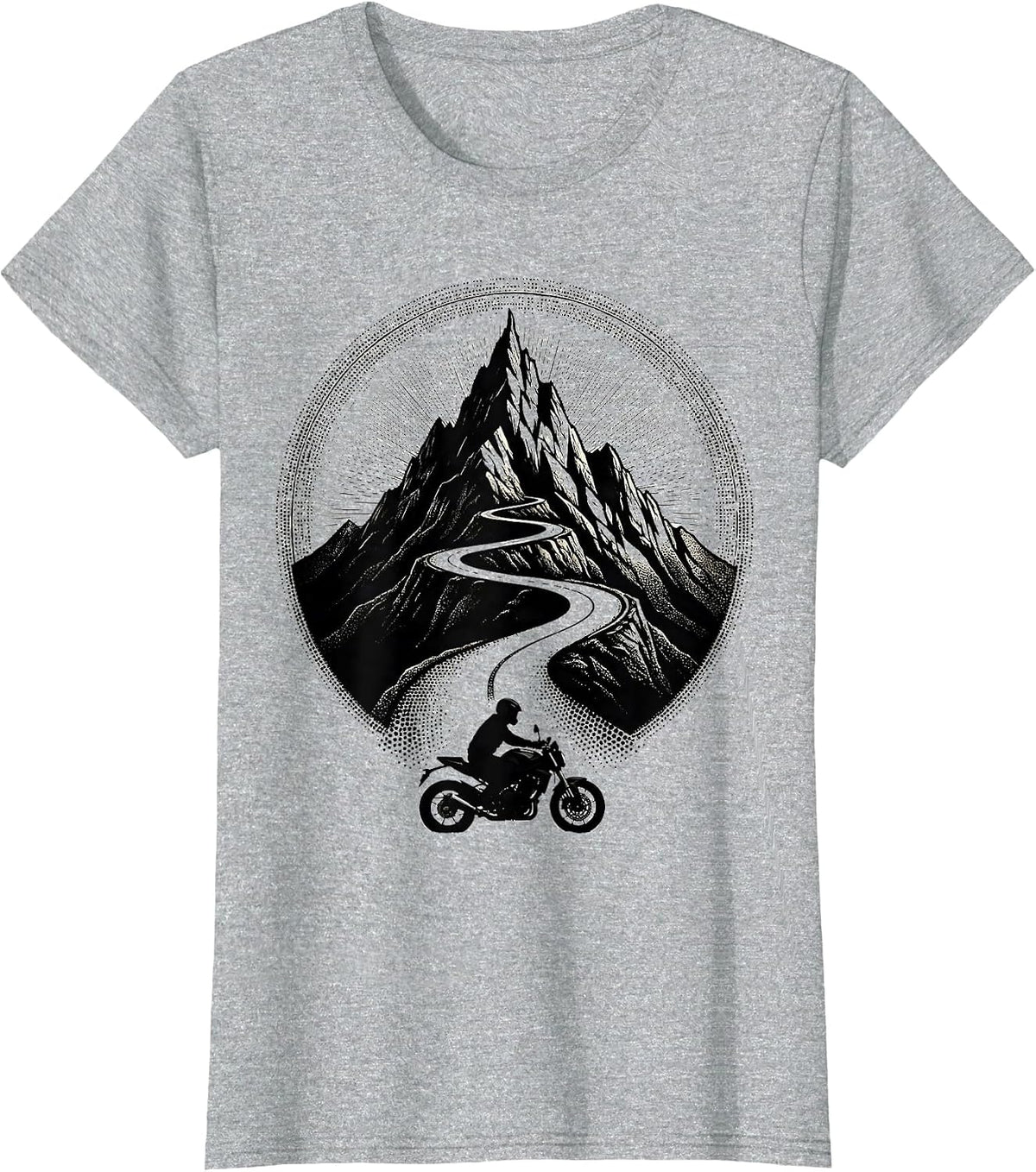 Mountain Road Lone Biker Scenic Riding Graphic T-Shirt - Heather Grey