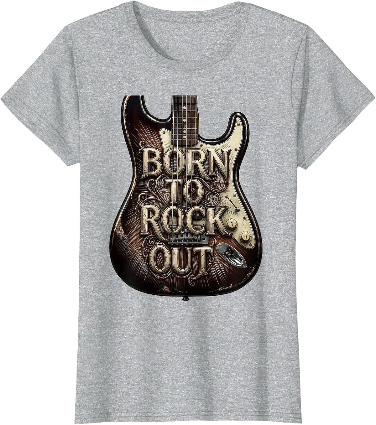 Born to Rock Out Graphic Music Design T-Shirt - Heather Grey