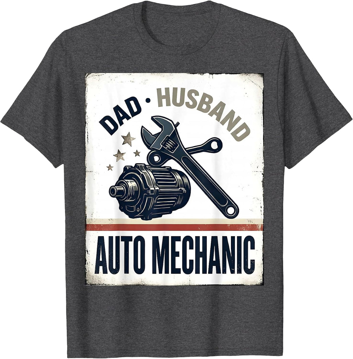 Dad Husband Auto Mechanic Vintage Patriotic Flag Mechanic T-Shirt - Dark Heather Grey