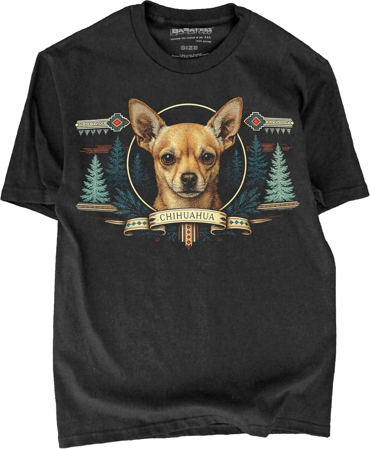 BABATEES Wilderness Inspired Dog Artwork Black Tshirt – 100% Cotton - for Men & Women - Chihuahua