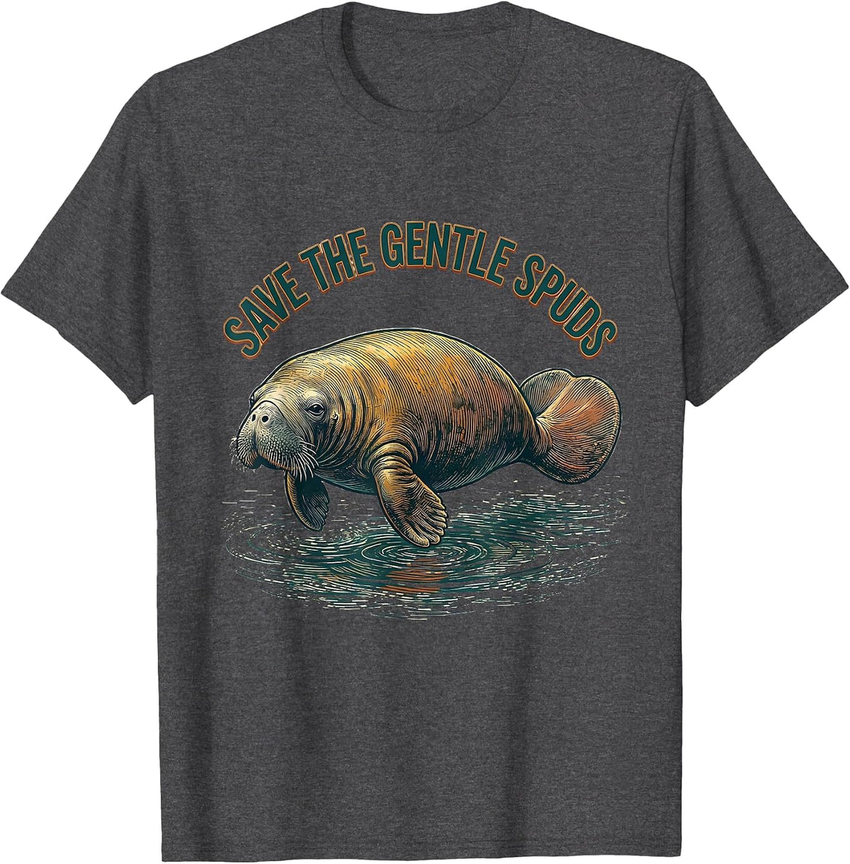Save The Gentle Spuds Funny Manatee Lover Florida Wildlife T-Shirt - Dark Heather Grey