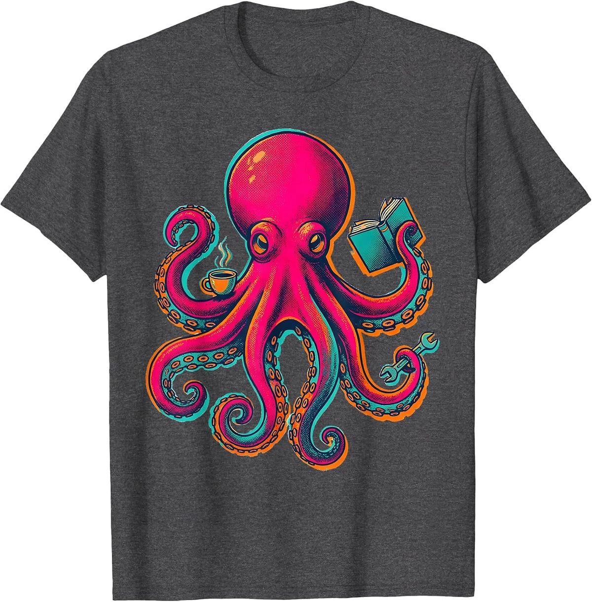 Men's Octopus Retro Vintage Marine Biology Ocean Lover T-Shirt - Dark Heather Grey