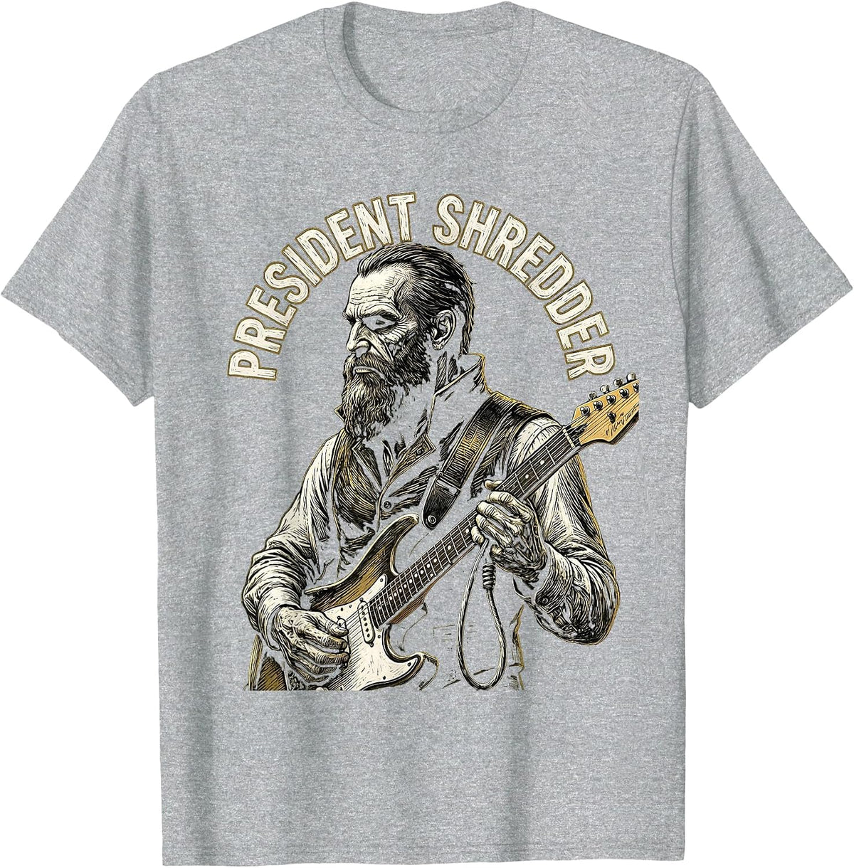 Men's President Shredder Vintage Guitar Rocker Abraham Lincoln T-Shirt - Heather Grey