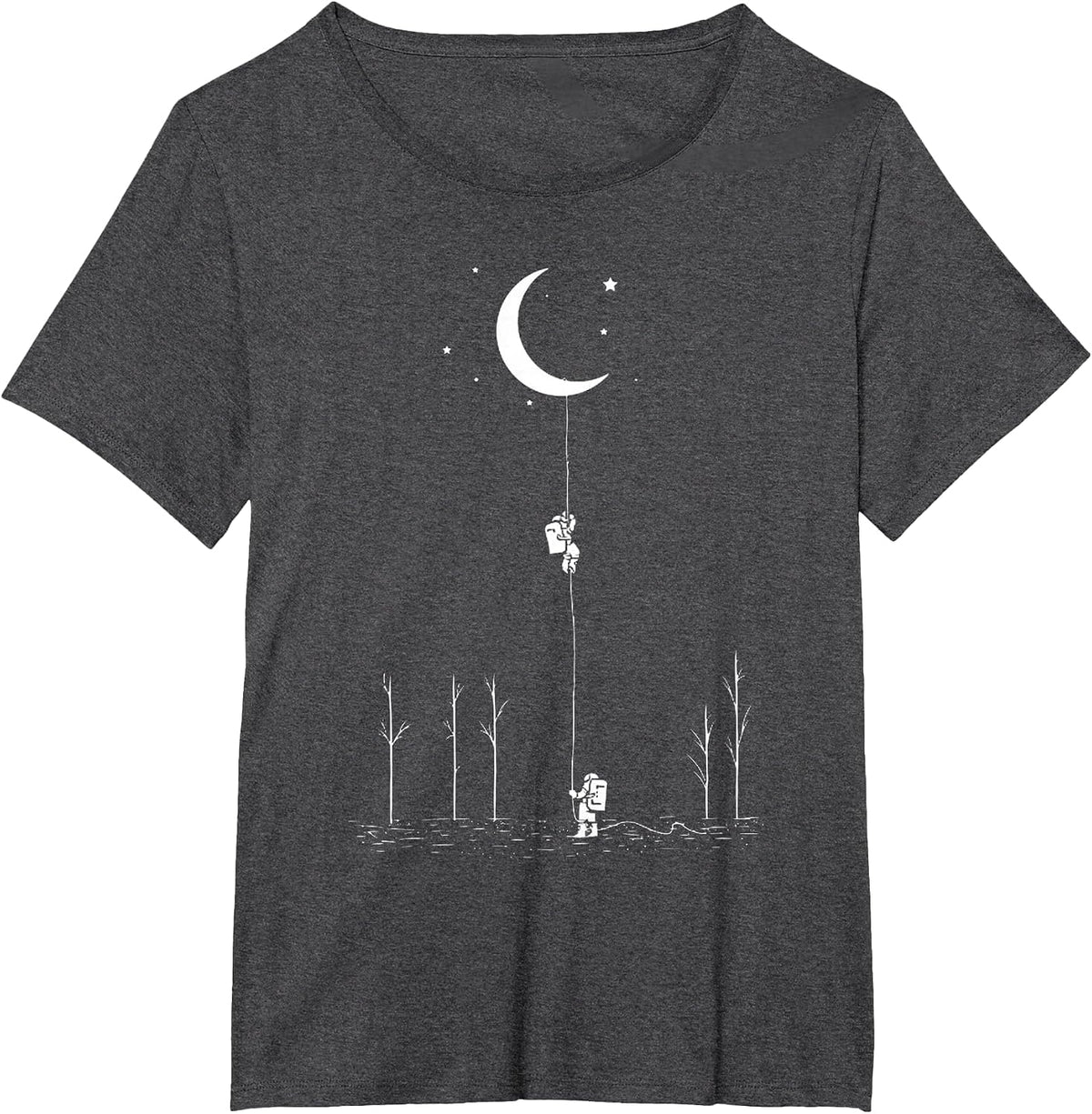 Climbing The Moon Astronomy Space Nerd Print Design T-Shirt - Dark Heather Grey