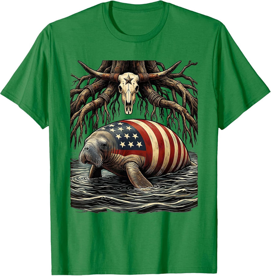 Men's Gulf of America Manatee Mangrove Illustration T-Shirt - Kelly Green