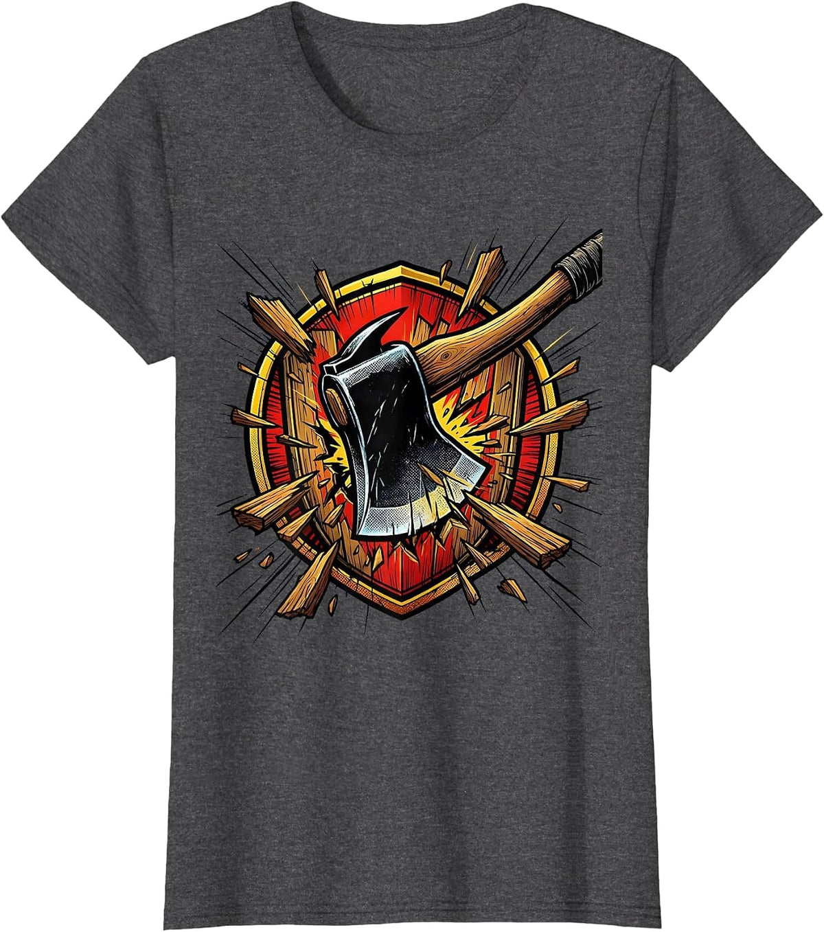 Women's Firefighter Axe Splitting Door Graphic Tee T-Shirt - Dark Heather Grey