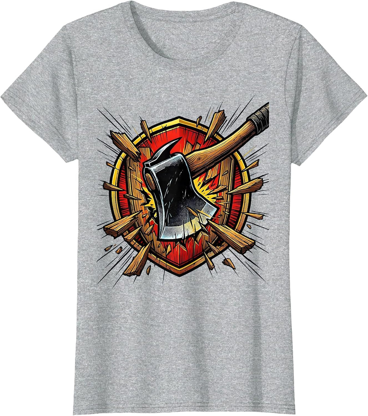 Women's Firefighter Axe Splitting Door Graphic Tee T-Shirt - Heather Grey