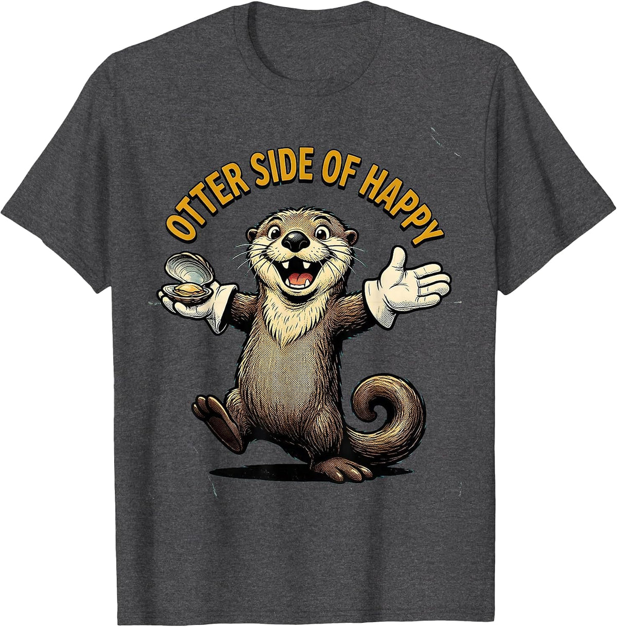 Men's Otter Side of Happy Cute Otter Design T-Shirt - Dark Heather Grey
