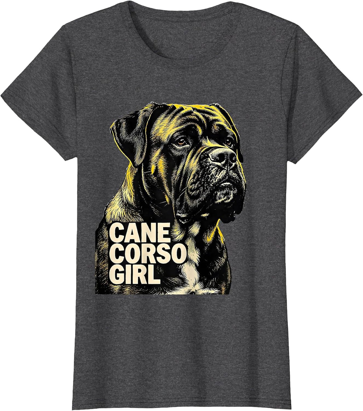 Women's Cane Corso Girl Stencil Graphic Dog Lover Pride T-Shirt - Dark Heather Grey